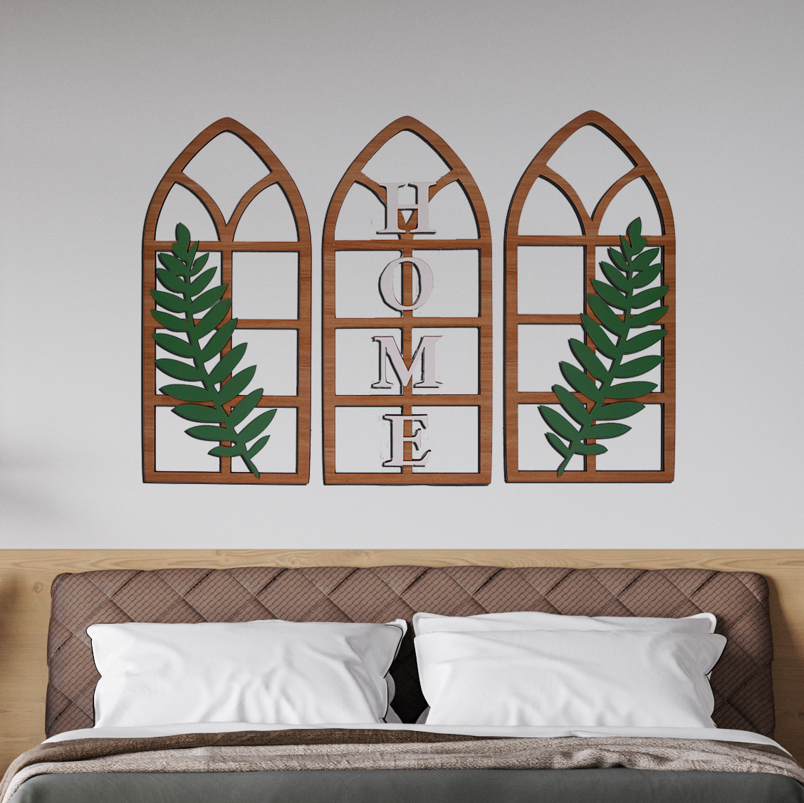 Gothic Botanical Window Wall Art Set of 3 Rustic Orange