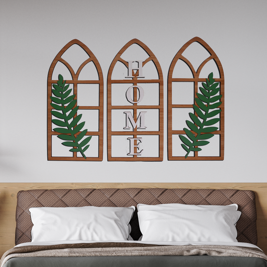 Gothic Botanical Window Wall Art Set of 3 Brown