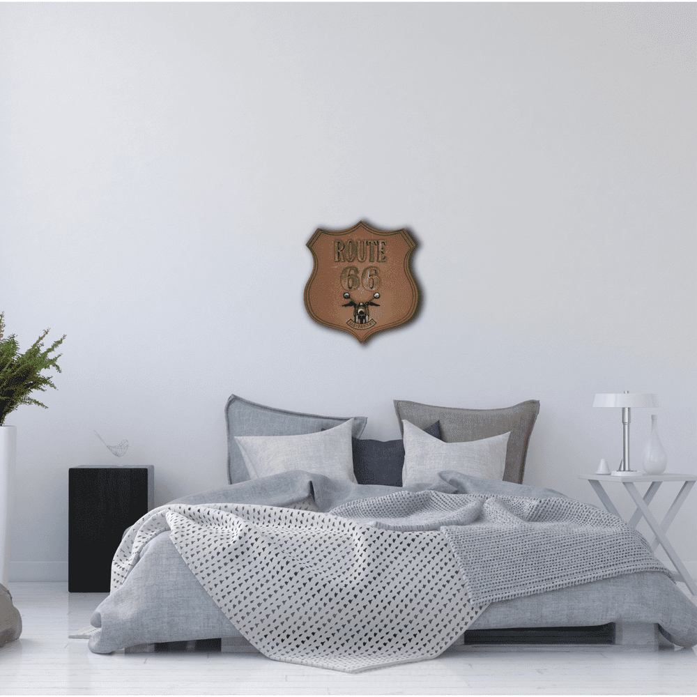 3D Wooden Vintage Rustic Route 66 Wall Art-Brown & Copper