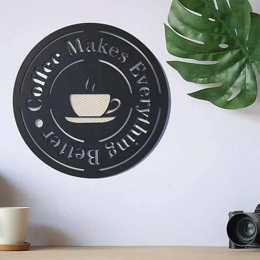 Coffee Quote Wooden Wall Signage 11 Inches Black