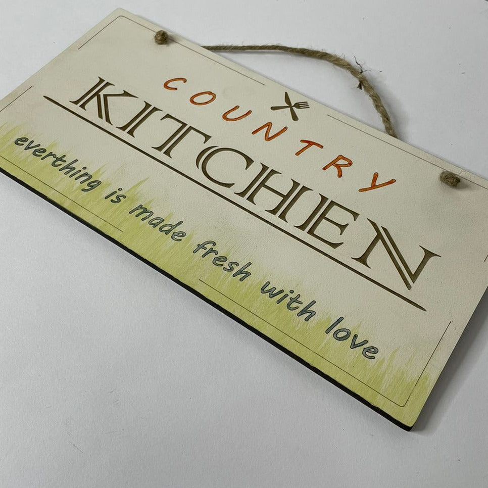 Country Kitchen Quote Rustic Wall Art - Ivory & Green
