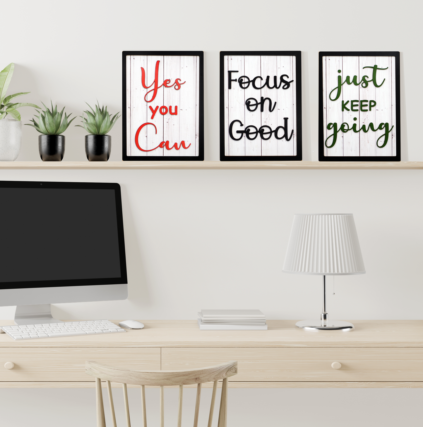 YES YOU CAN, JUST KEEP GOING, FOCUS ON GOOD Motivational Quotes Set of 3