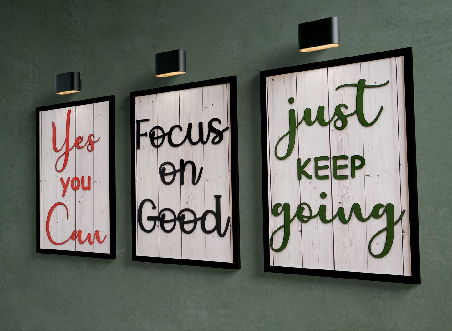 YES YOU CAN, JUST KEEP GOING, FOCUS ON GOOD Motivational Quotes Set of 3