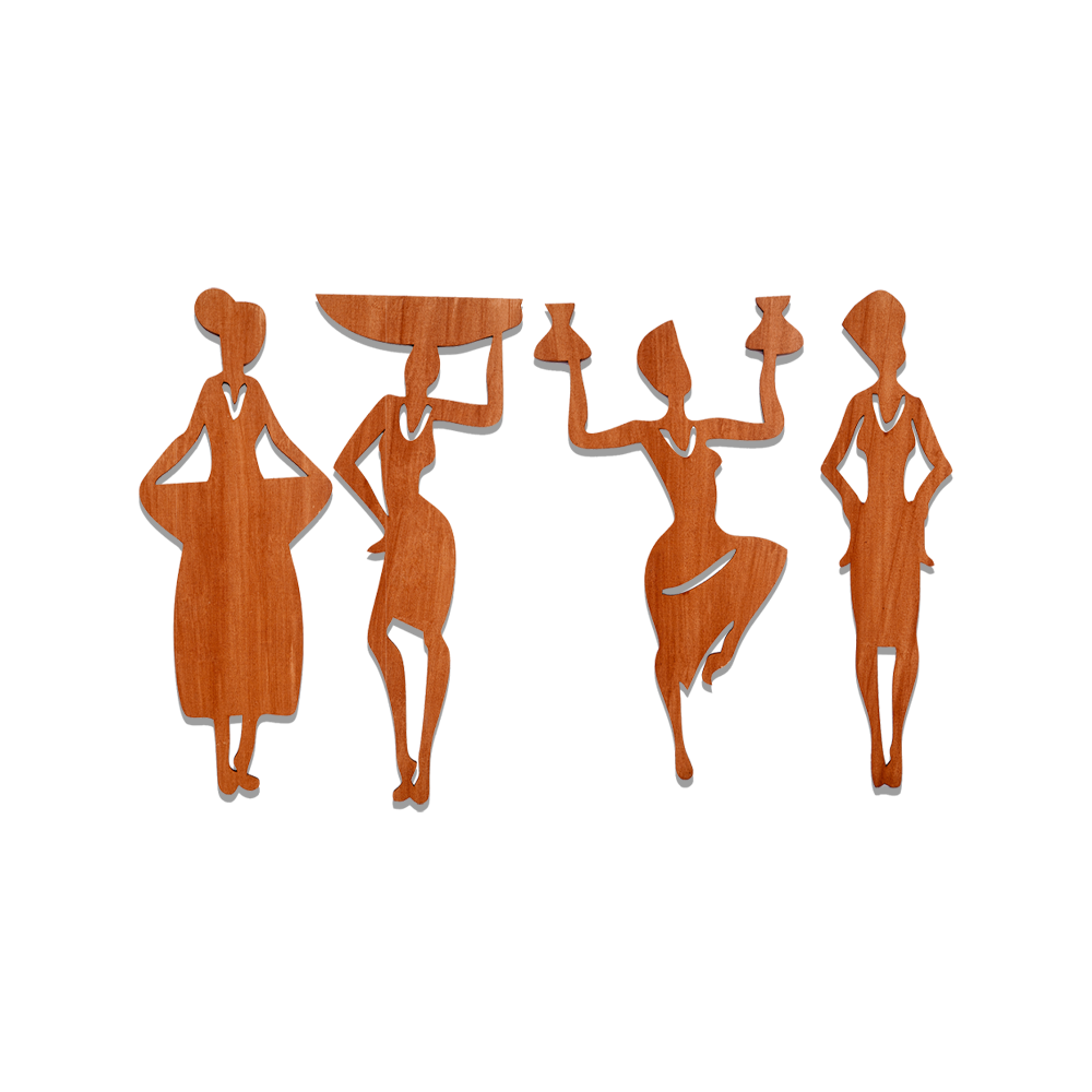 2 in 1 Color Tribal Women Wooden Gallery Wall Art Set of 4