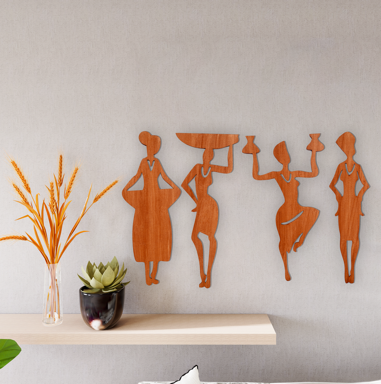 2 in 1 Color Tribal Women Wooden Gallery Wall Art Set of 4
