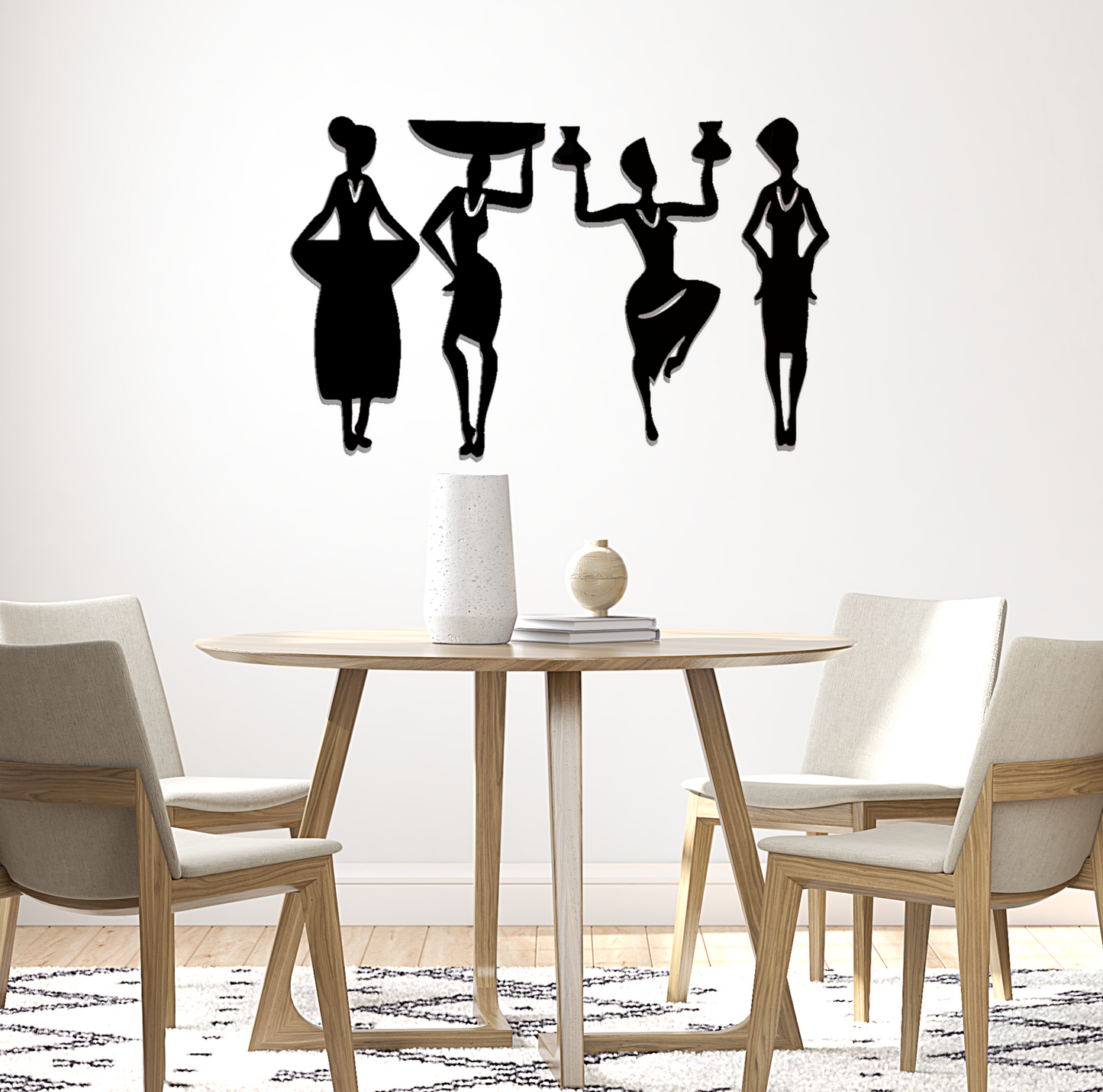 2 in 1 Color Tribal Women Wooden Gallery Wall Art Set of 4