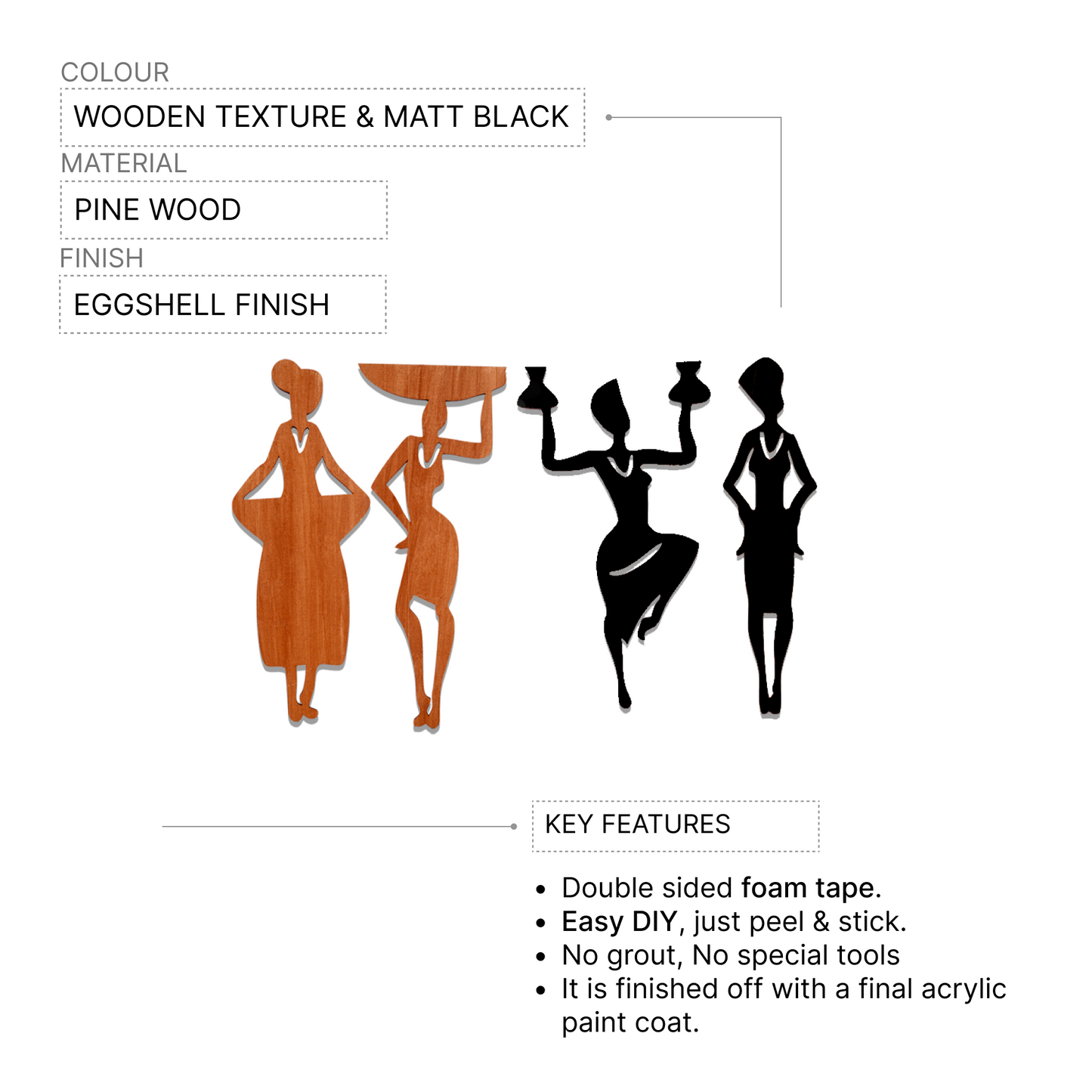 2 in 1 Color Tribal Women Wooden Gallery Wall Art Set of 4