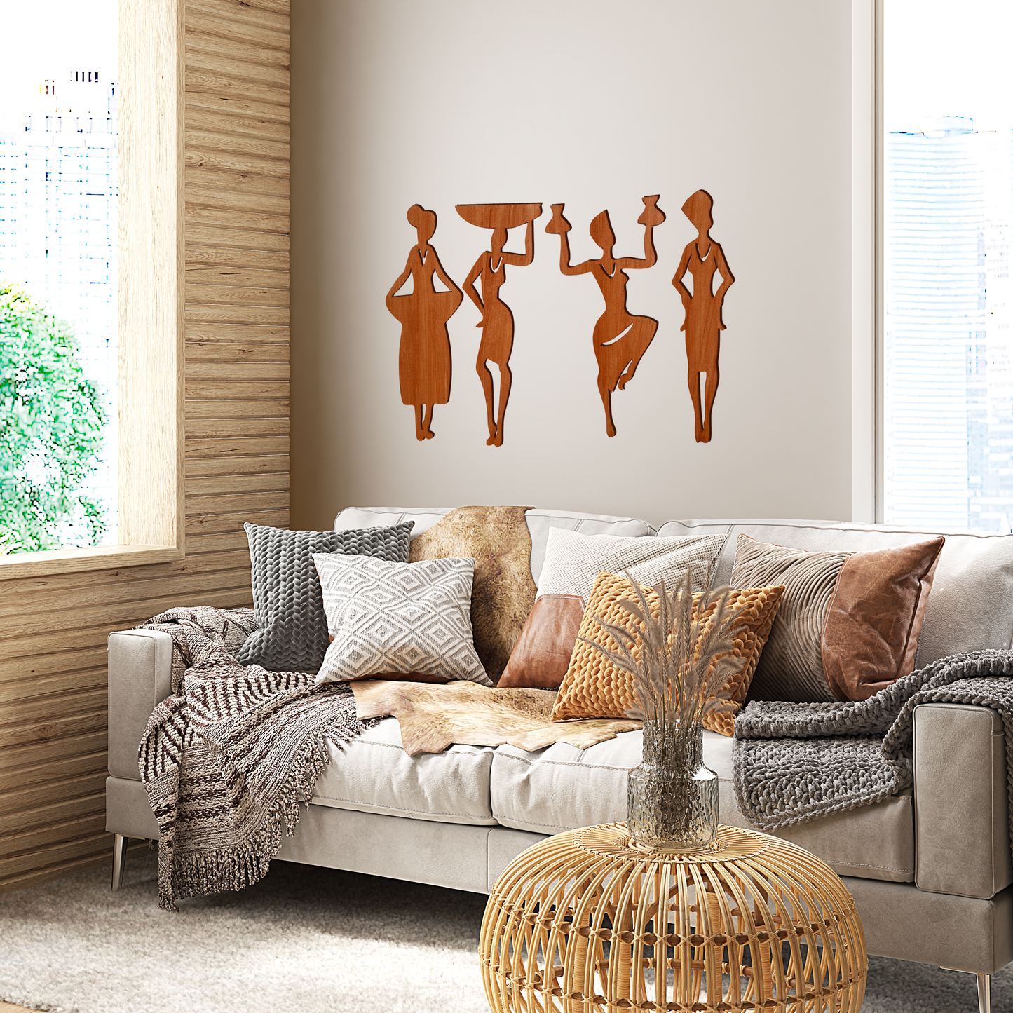 2 in 1 Color Tribal Women Wooden Gallery Wall Art Set of 4