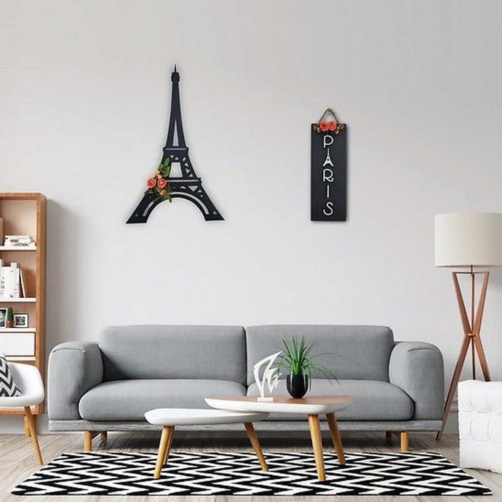 3D Eiffel Tower and Paris Wooden Wall Art Set of 2