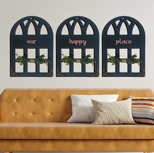 Good Vibes Only Positive Affirmation Window Wall Art Stone Grey Set of 3