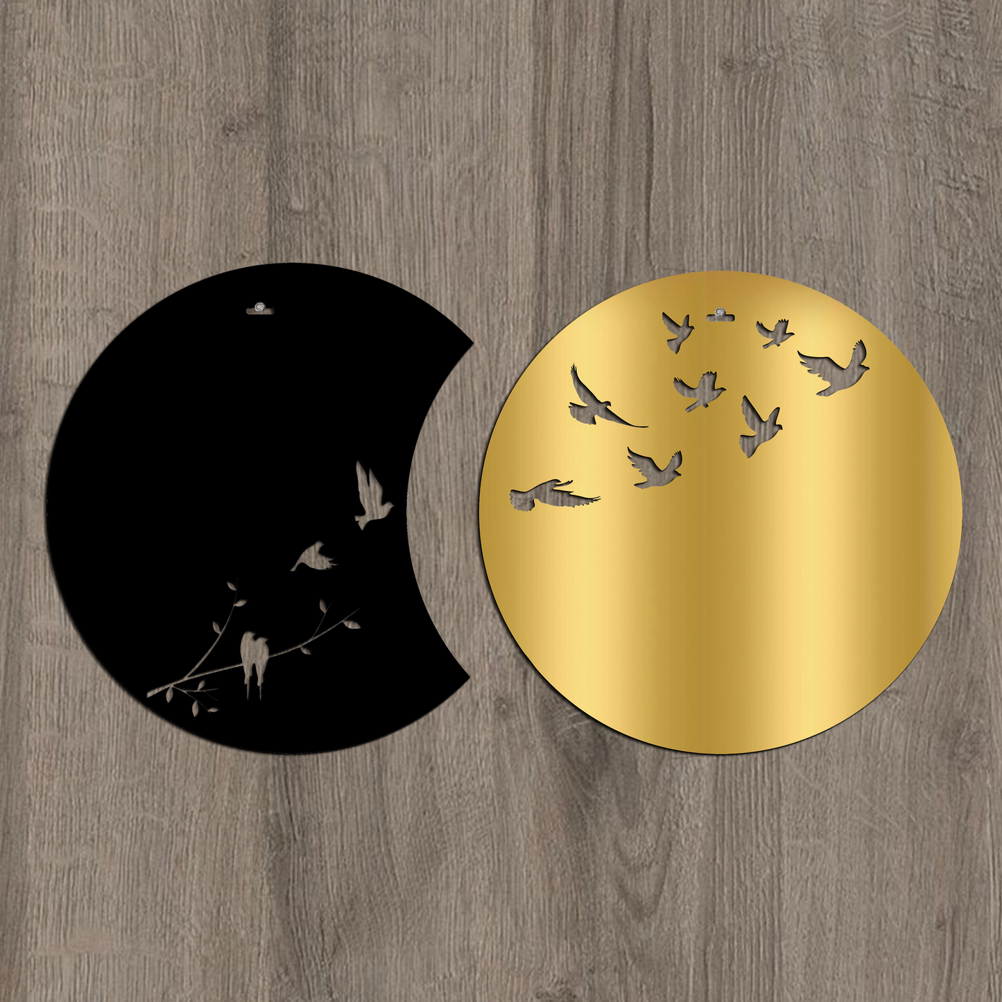 Flying Birds in Waning Gibbous and Full Moon Wooden Wall Art