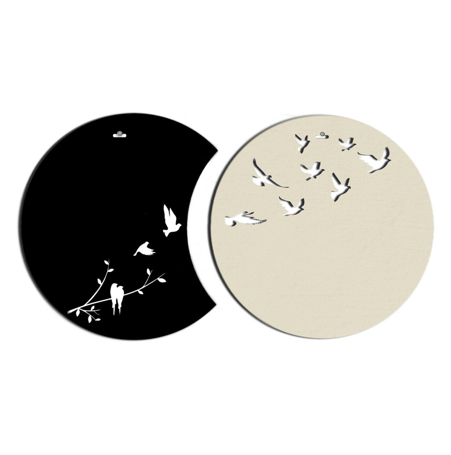 Flying Birds in Waning Gibbous and Full Moon Wooden Wall Art