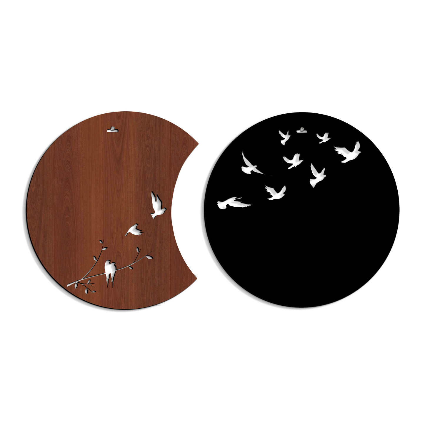 Flying Birds in Waning Gibbous and Full Moon Wooden Wall Art