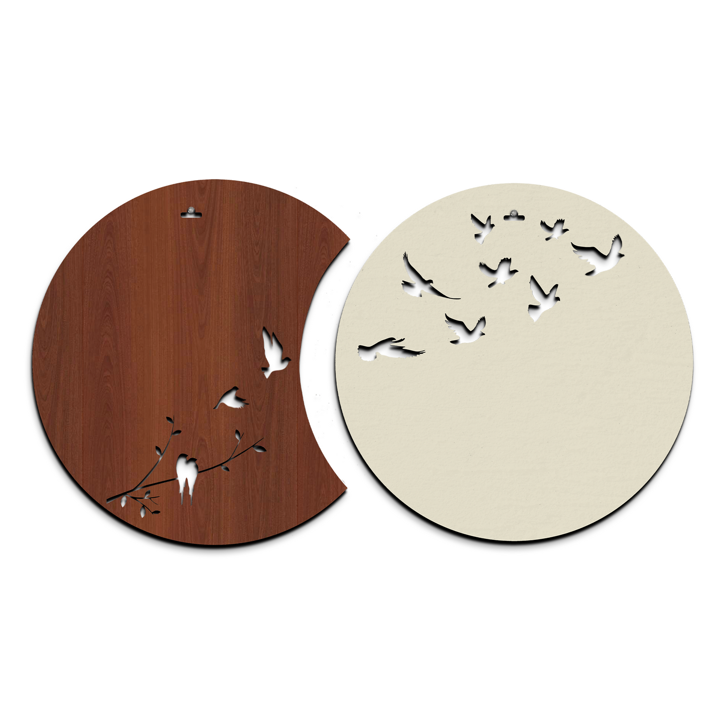 Flying Birds in Waning Gibbous and Full Moon Wooden Wall Art