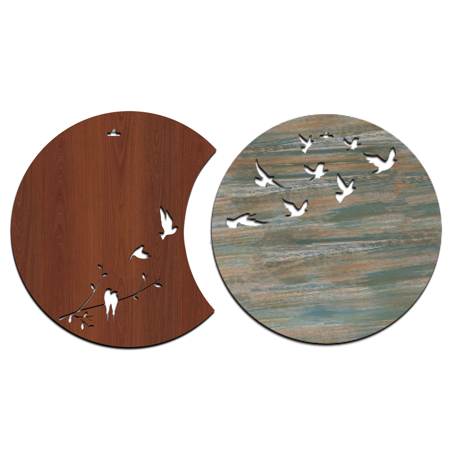 Flying Birds in Waning Gibbous and Full Moon Wooden Wall Art