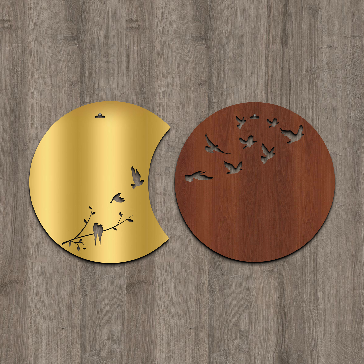 Flying Birds in Waning Gibbous and Full Moon Wooden Wall Art