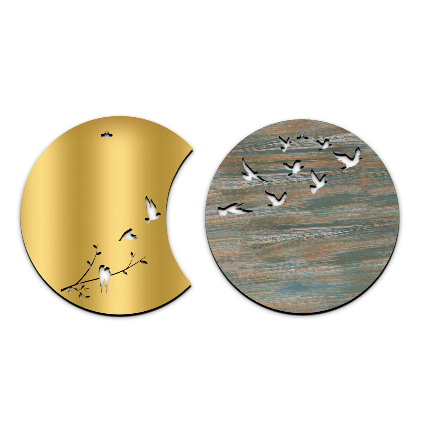 Flying Birds in Waning Gibbous and Full Moon Wooden Wall Art