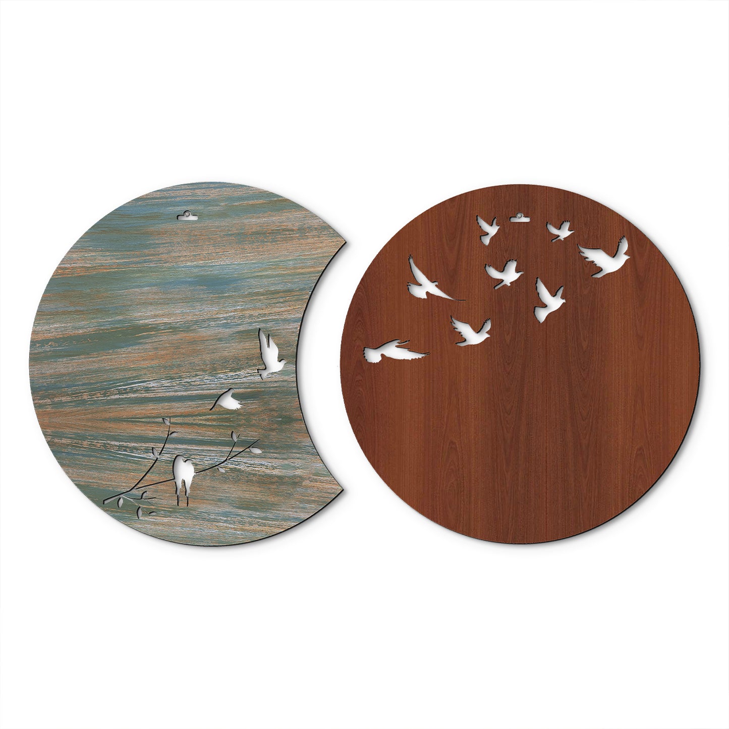 Flying Birds in Waning Gibbous and Full Moon Wooden Wall Art