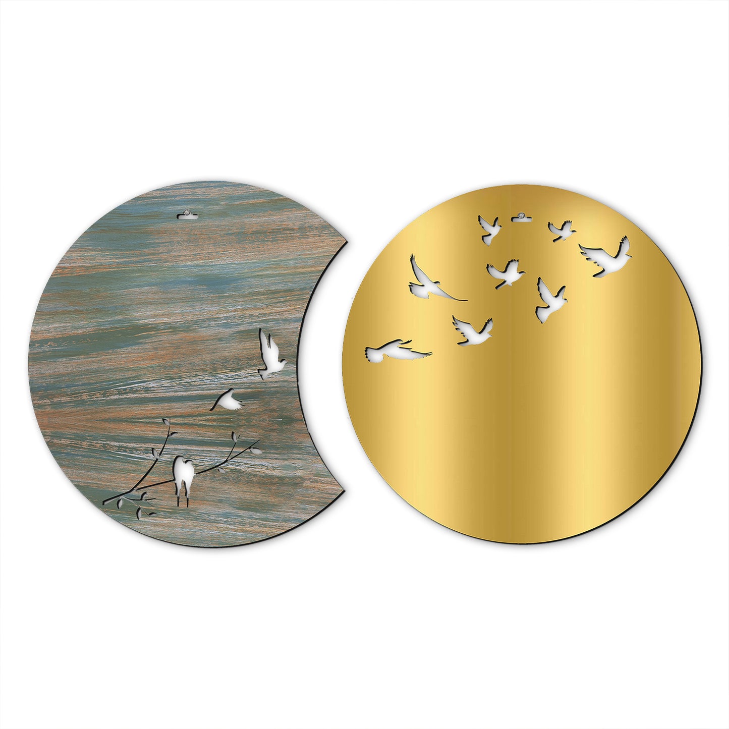 Flying Birds in Waning Gibbous and Full Moon Wooden Wall Art