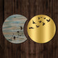 Flying Birds in Waning Gibbous and Full Moon Wooden Wall Art