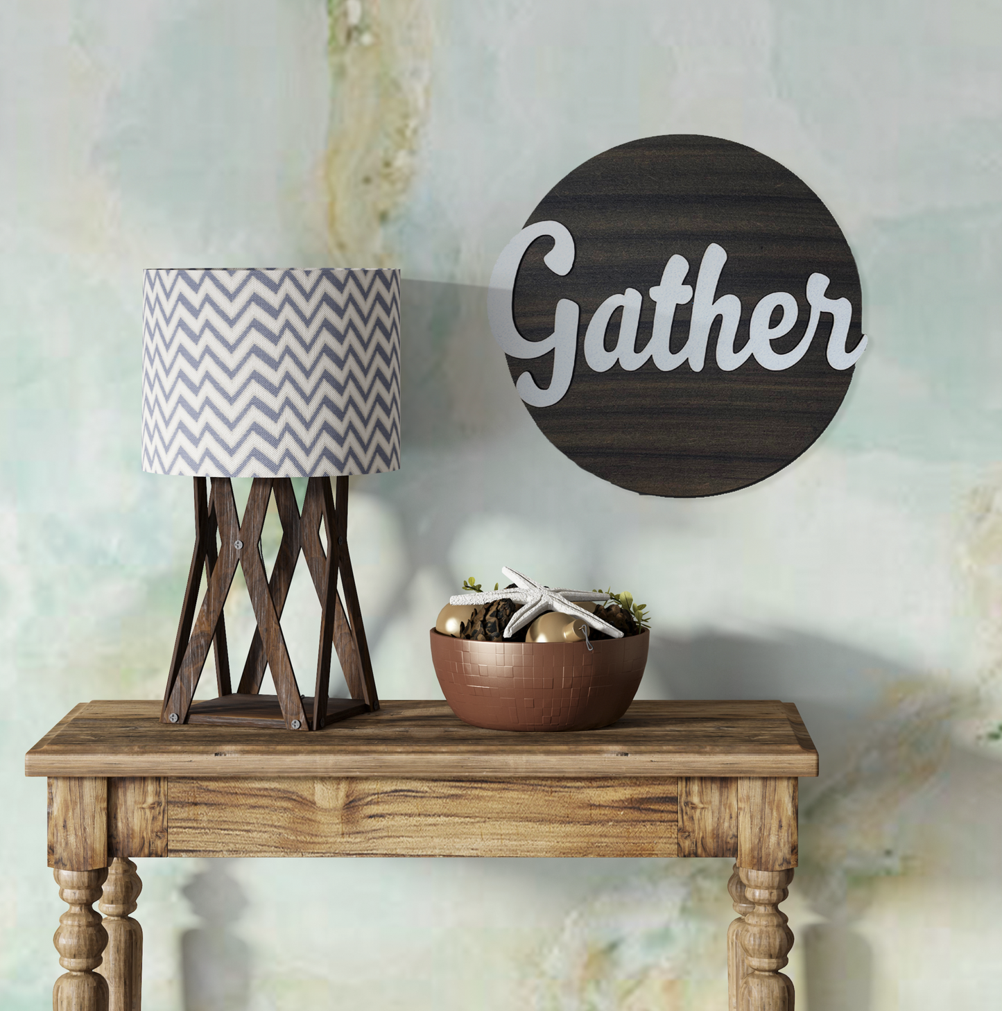GATHER 3D Circle Wall Art With Sturdy Base and 3D Letters
