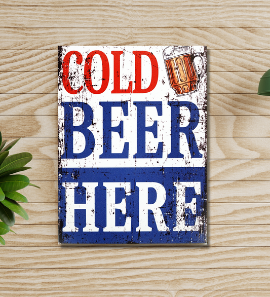 Cold Beer Here Rustic Wooden Sign Board Wall Art