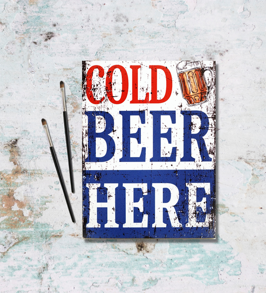 Cold Beer Here Rustic Wooden Sign Board Wall Art