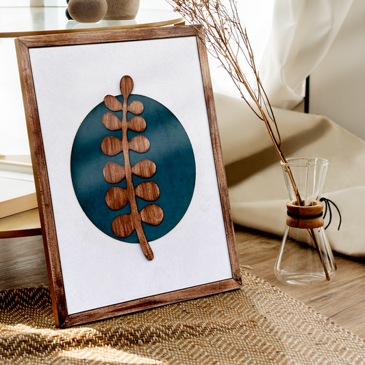 Botanical Modern Wooden Wall Frame Art Blue