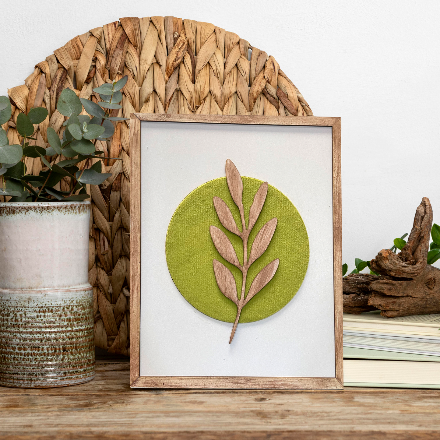 Botanical Modern Wooden Wall Frame Art Green