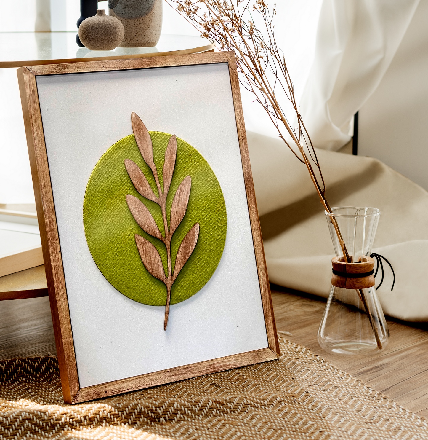 Botanical Modern Wooden Wall Frame Art Orange