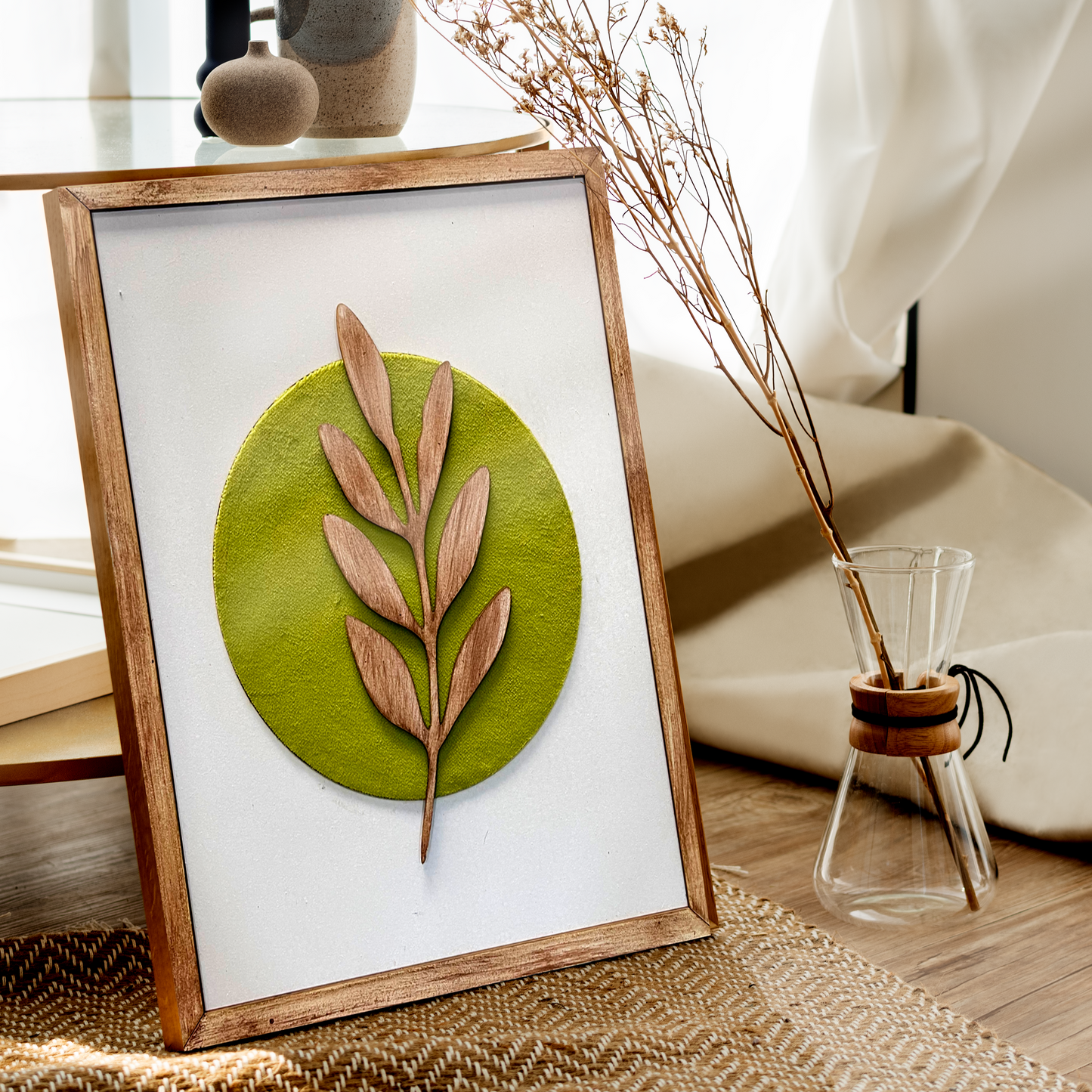 Botanical Modern Wooden Wall Frame Art Green
