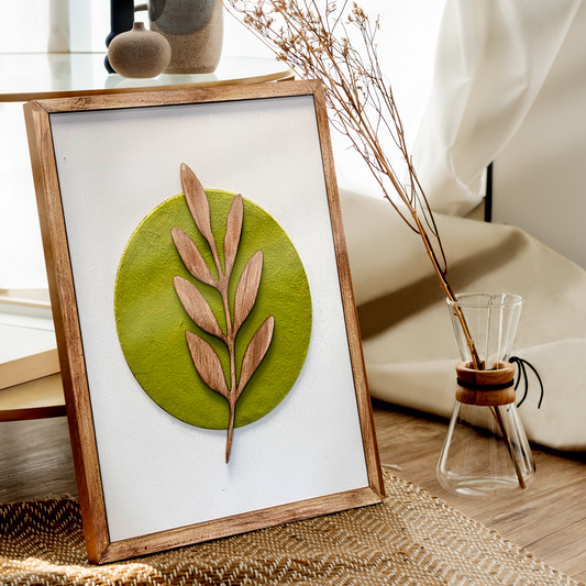 Botanical Modern Wooden Wall Frame Art Green