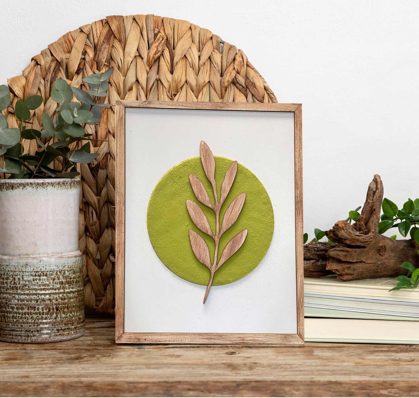 Botanical Modern Wooden Wall Frame Art Orange