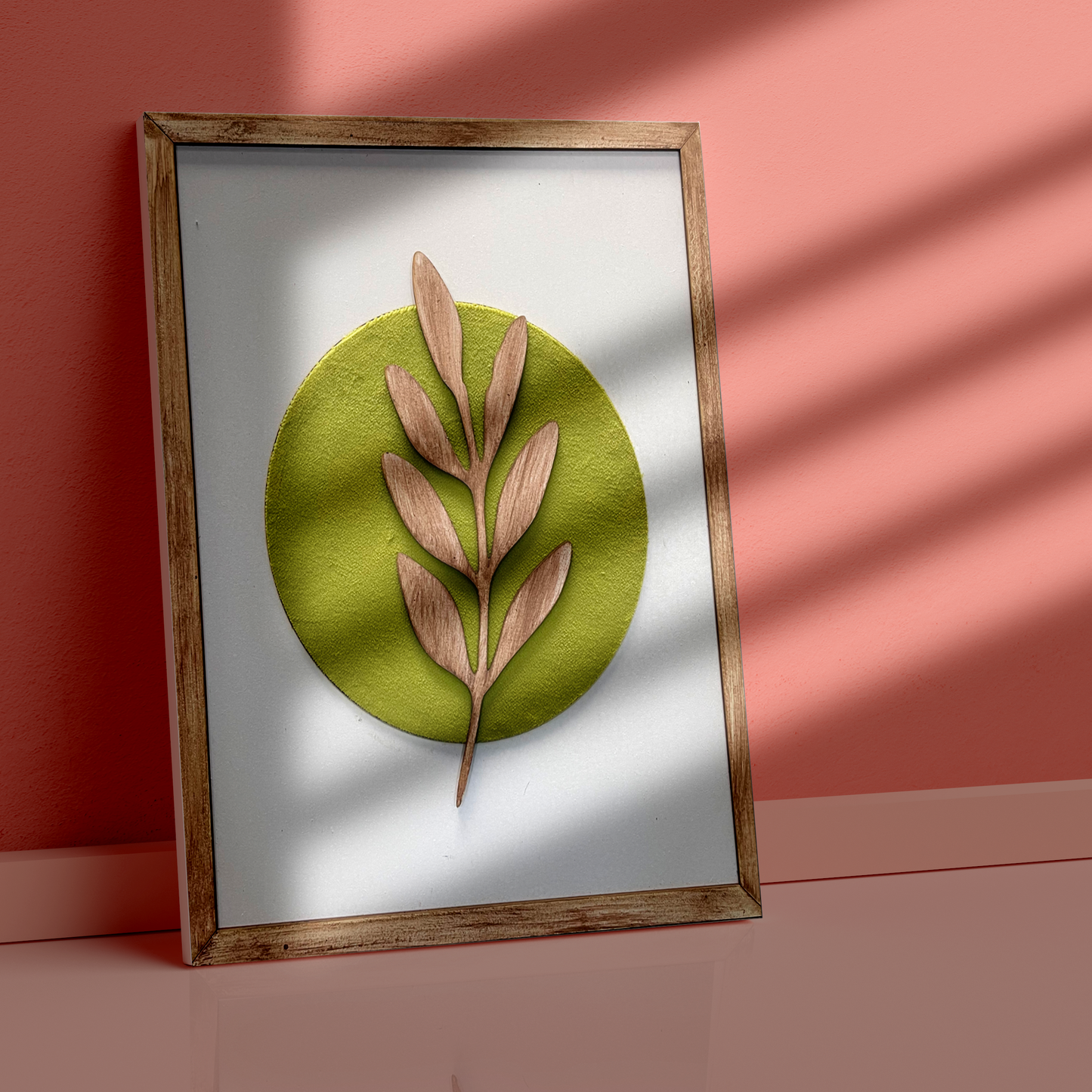 Botanical Modern Wooden Wall Frame Art Green