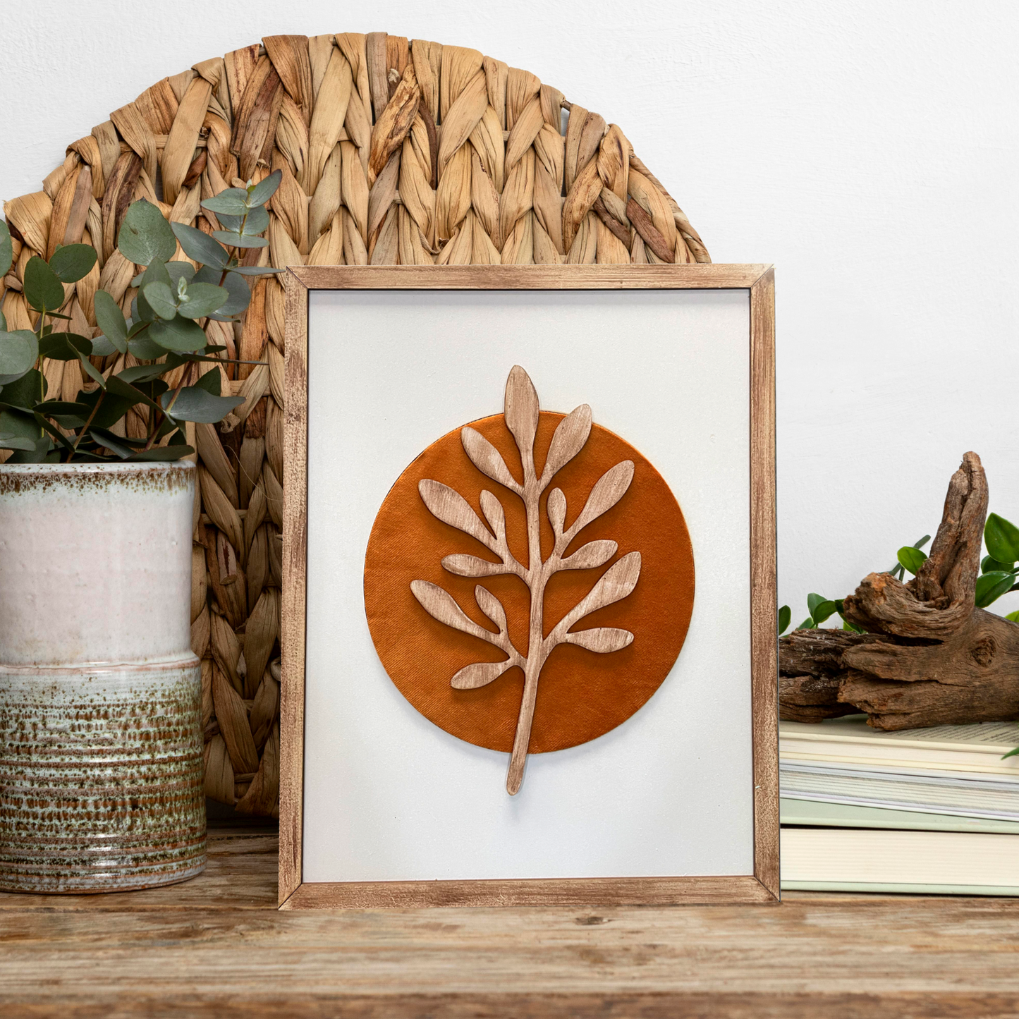 Botanical Modern Wooden Wall Frame Art Green