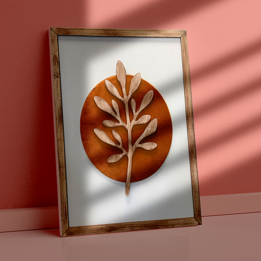 Botanical Modern Wooden Wall Frame Art Orange