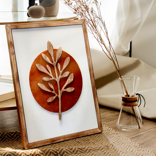 Botanical Modern Wooden Wall Frame Art Orange