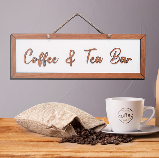 Coffee and Tea Quote Wooden Hanging Sign Board