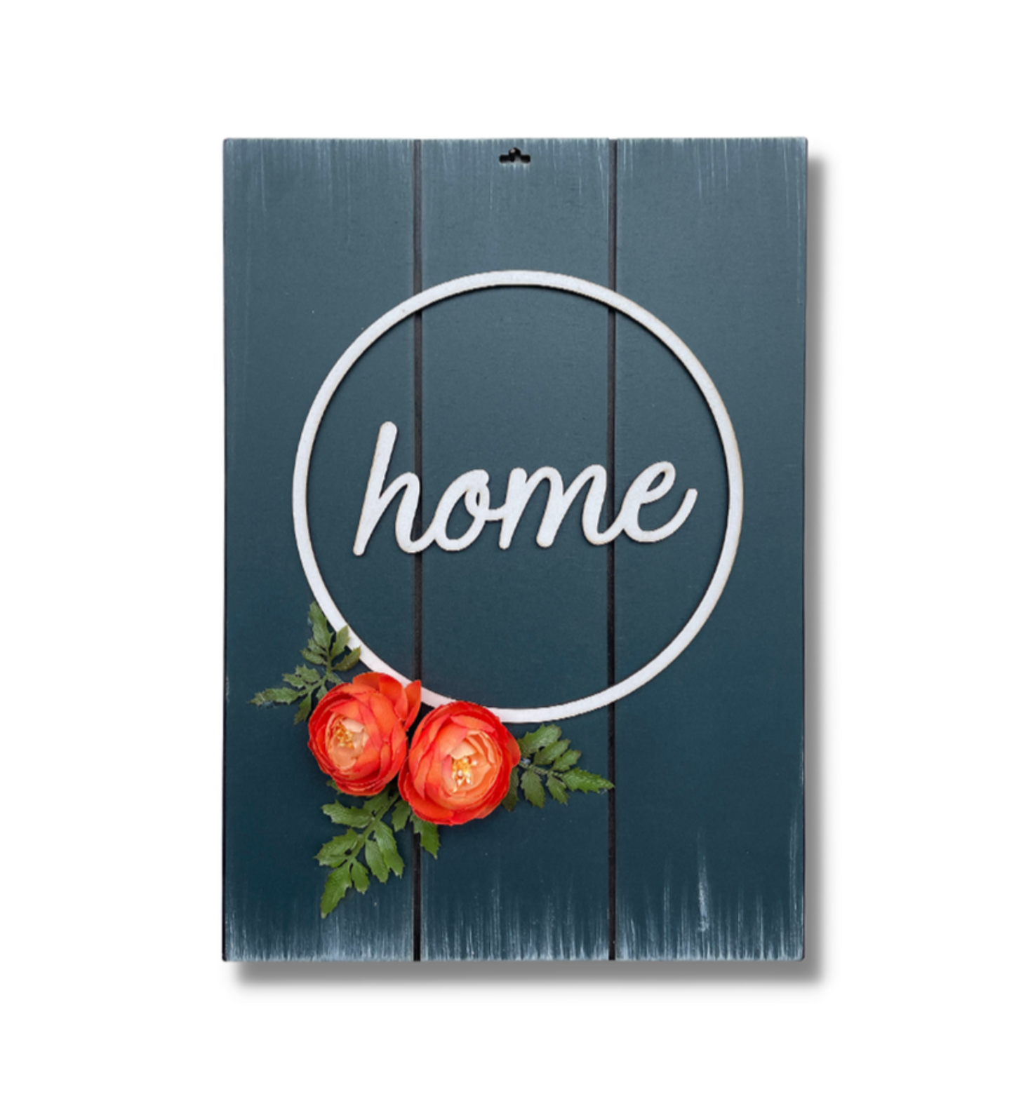 Home With Roses Rectangular Rustic Blue 3D Wooden Wall Art