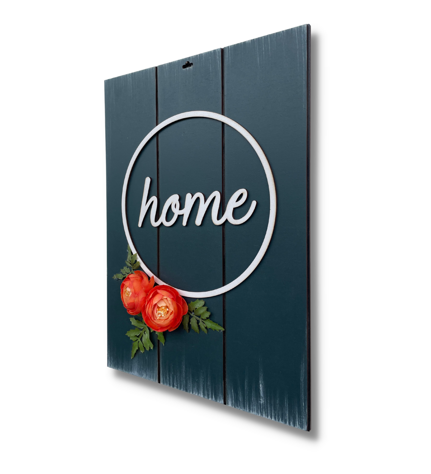 Home With Roses Rectangular Rustic Blue 3D Wooden Wall Art