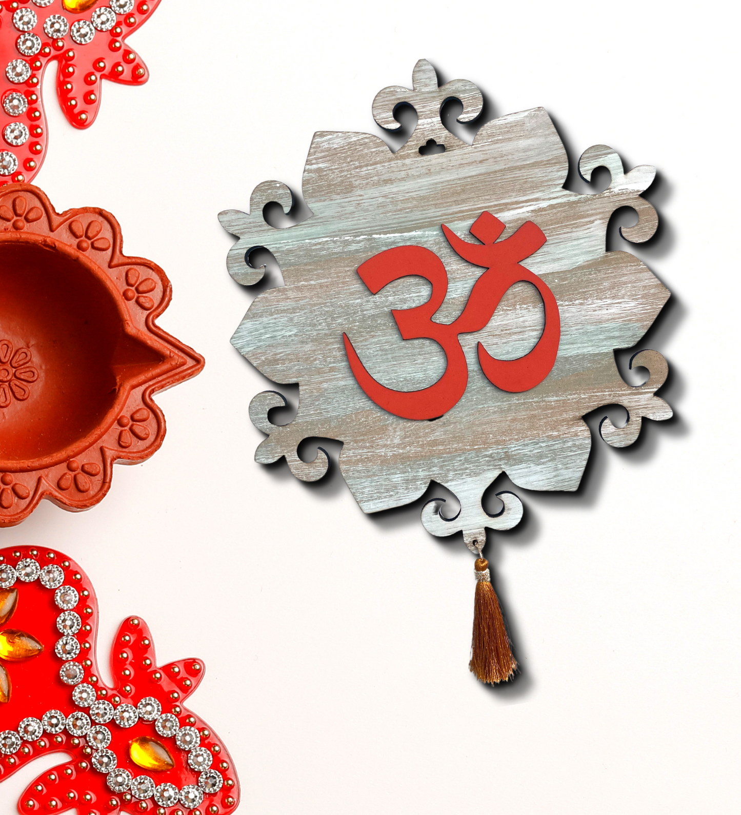 OM Wooden Wall Art with Rustic Base and Tassel