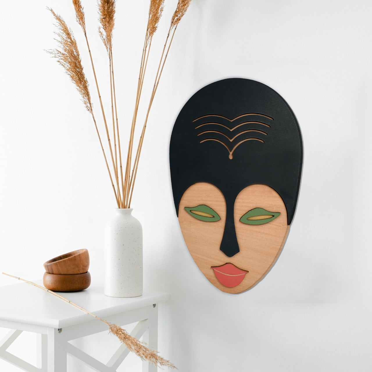 3D Colorful Tribal Women Head Wooden Wall Art