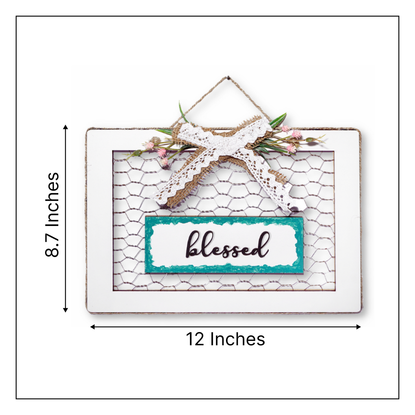 Blessed Knitted 3D Wooden Wall Art With Wire Mesh & Bow