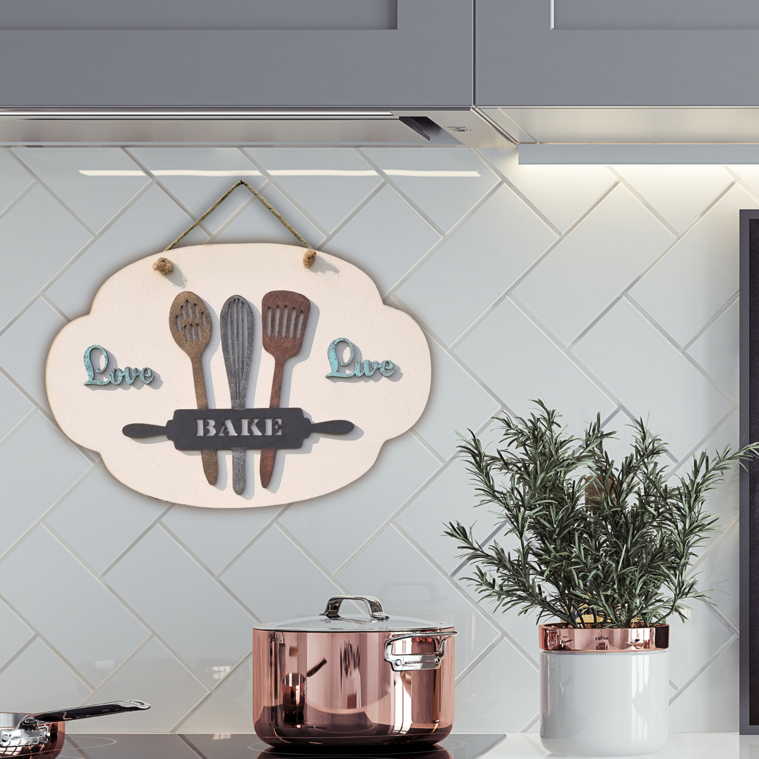 Love, Live and Bake Quote Kitchen Wall Art For Personalization