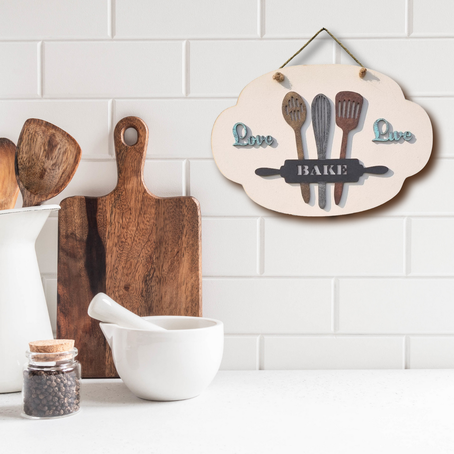 Love, Live and Bake Quote Kitchen Wall Art For Personalization