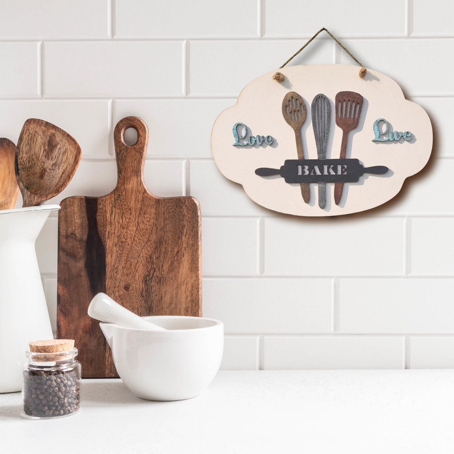 Love, Live and Bake Quote Kitchen Wall Art For Personalization