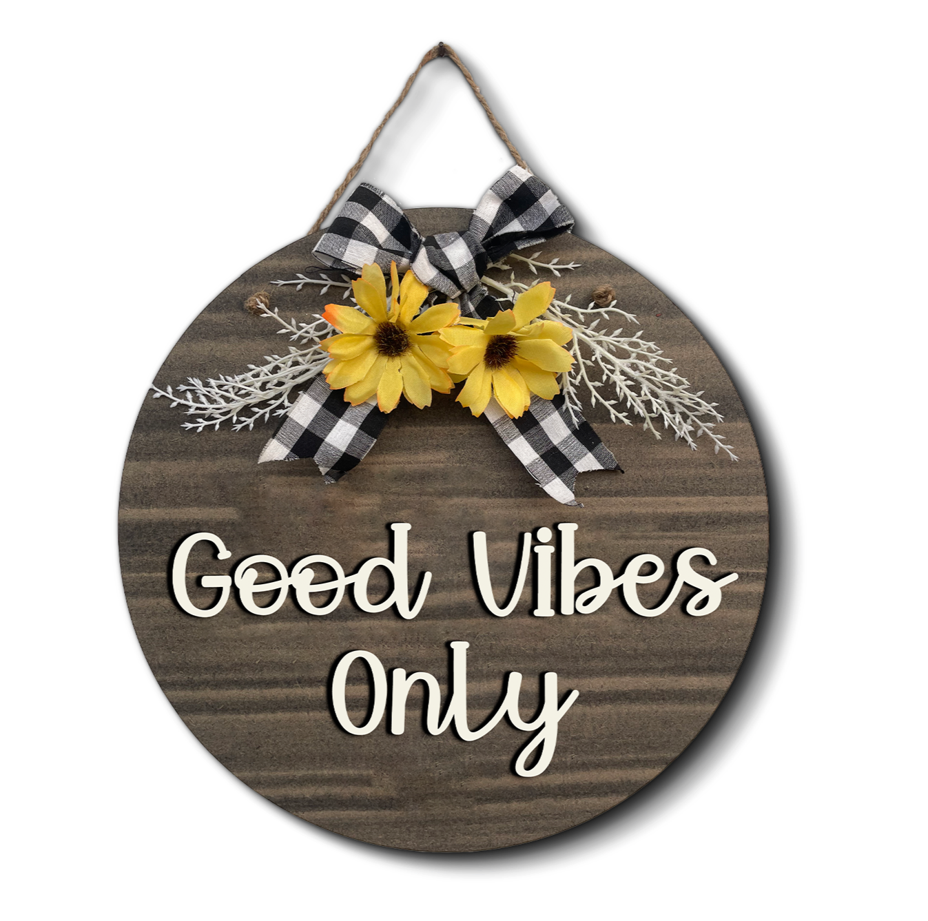 Good Vibes Only Wall Hanging Round Wooden Decorative Frame Board Plaque Art