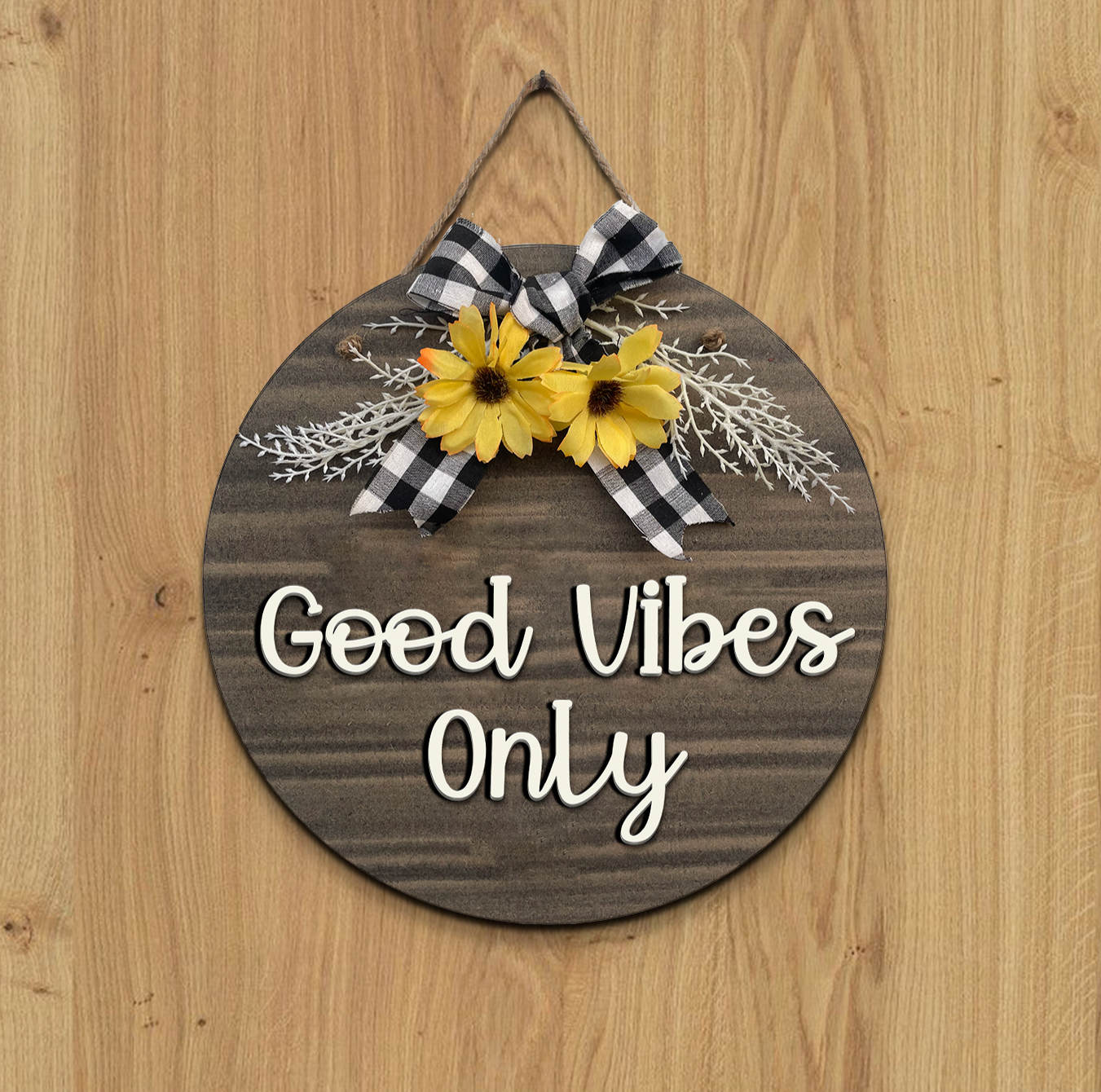 Good Vibes Only Wall Hanging Round Wooden Decorative Frame Board Plaque Art