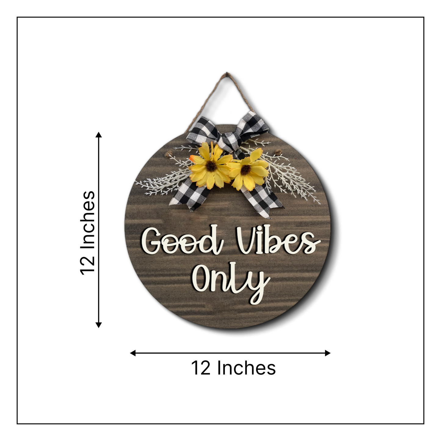 Good Vibes Only Wall Hanging Round Wooden Decorative Frame Board Plaque Art