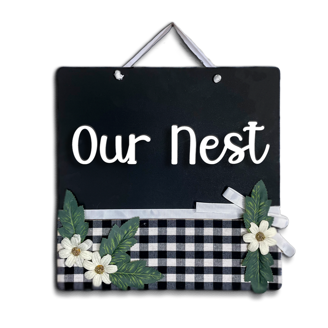 Our Nest Wall Decor Hanging Wooden Frame 3D Buffalo Print Floral Art